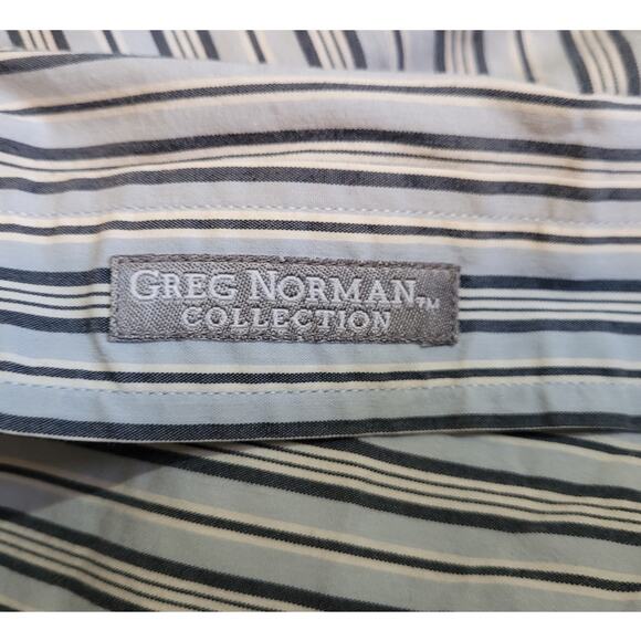 Greg Norman Pinstripe Button Down Shirt L Shark Logo Light Blue Golf Preppy - Picture 6 of 10